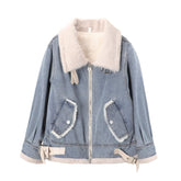 Chaqueta vaquera azul y blanca de piel sintética